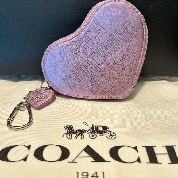 COACH Poppy Metallic Leather Heart Bag Charm/Key Pouch - Picture 4 of 9